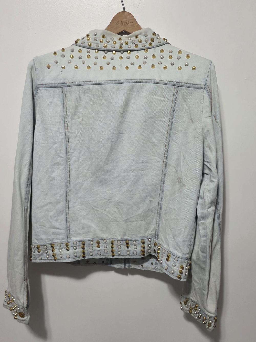 Studded Embroidered Light Blue Denim Jacket by Faded Glory - Picture 9 of 15